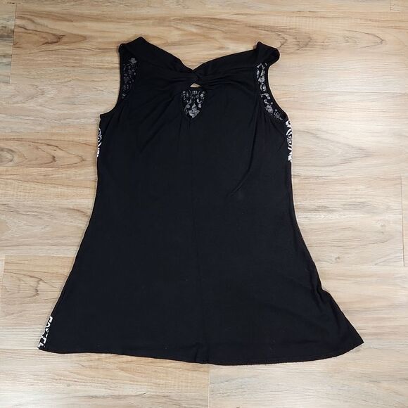 💜B.L.E.U. Black & White Print Tunic Sleeveless Blouse Small - Picture 2 of 10